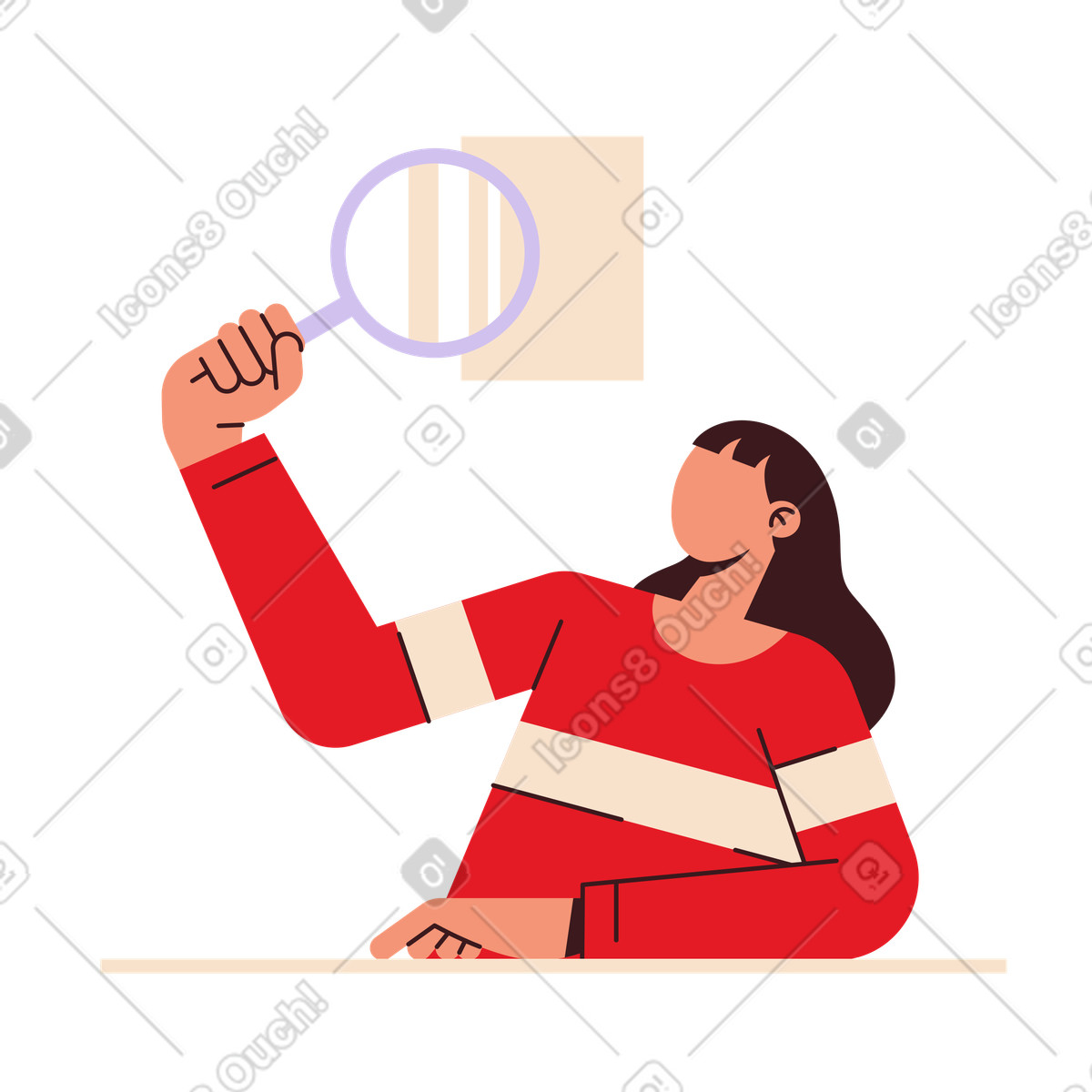 Woman searching with a magnifying glass illustration in Folks style download in PNG, SVG
