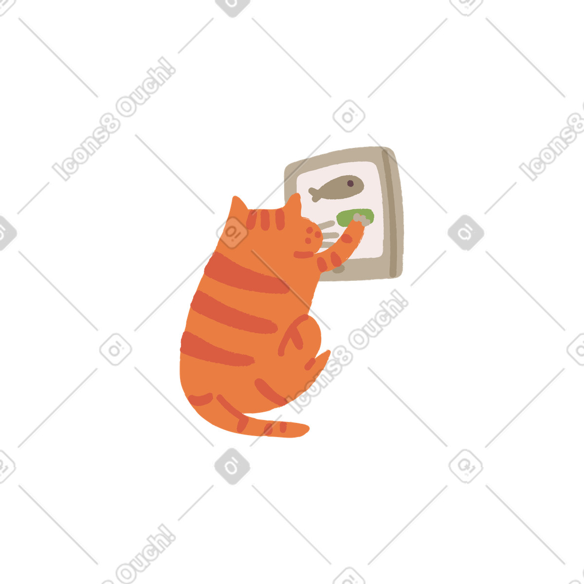 Illustration Chat avec téléphone commandant de la nourriture en ligne dans le style Ginger Cat à télécharger aux formats PNG, SVG