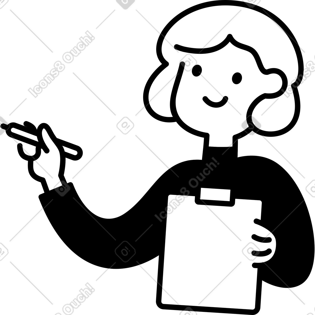 Tutor smiling while holding clipboard and writing tool-Illustration im Notion Line Art-Stil als Download in PNG, SVG