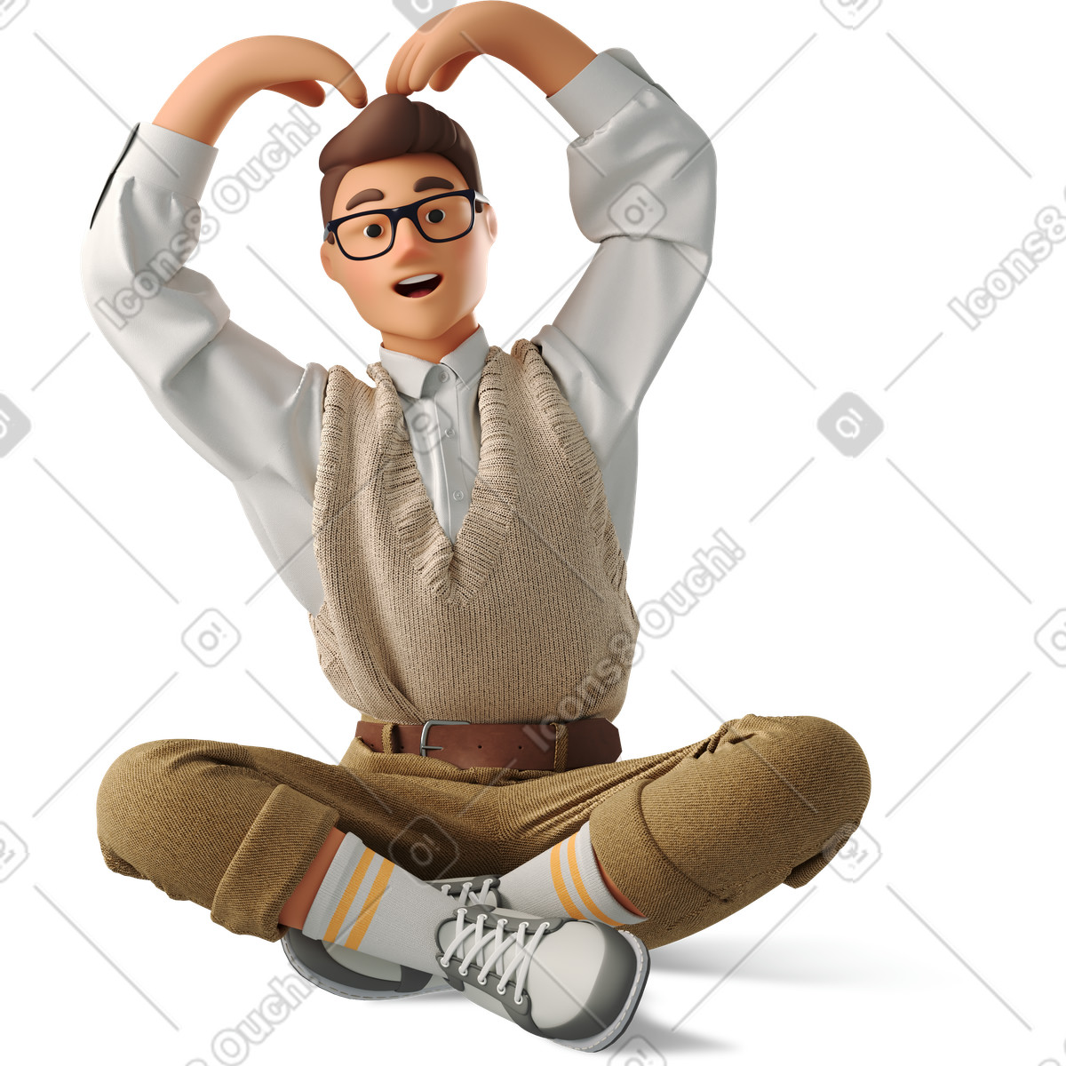 Man sitting and showing a heart with his arms illustration in 3D Business style download in PNG, SVG