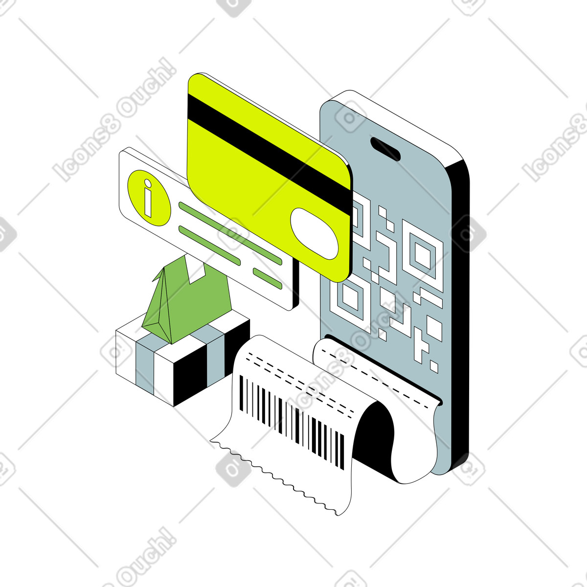 Pagamento online tramite telefono illustrazione in stile Isometric scarica in PNG, SVG