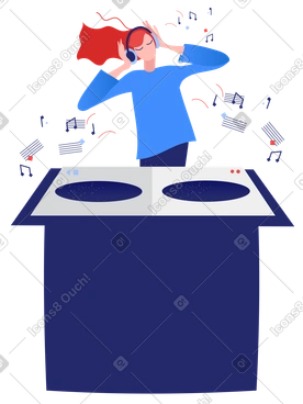 Female dj in headphones listening to music PNG, SVG