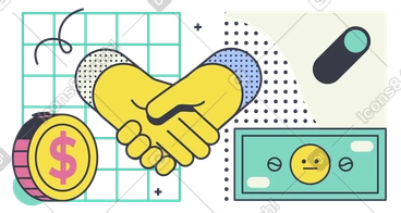 Handshake with coin and dollar bill, Partnership and finance agreement PNG, SVG