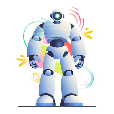 A robot with parts of its body glitching into static and digital noise