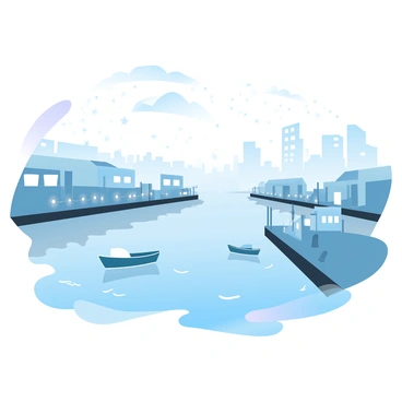 A twinkling harbor at night with lights reflecting on the still water