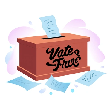 A classic wooden ballot box labeled 'Vote Tax-Free'
