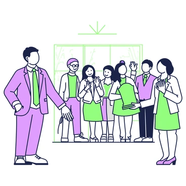 A manager is standing confidently at the front, presenting an award to an employee. The manager is wearing a tailored suit and has a smile on their face. The employee, dressed in business casual attire, looks pleased and surprised while holding the award. In the background, an office team is gathered, showing expressions of joy and excitement. Some team members are clapping their hands, while others are raising their arms in cheer. A large window behind them allows light to fill the room, highlighting the atmosphere of celebration.