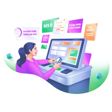 A modern pastel illustration depicting a "Loyalty Program Sign-Up" kiosk. In the foreground, a new customer is eagerly signing up, with a smile on their face. They are holding a smartphone while interacting with the kiosk's touchscreen, which displays a colorful interface. Surrounding the kiosk are various promotional materials, including flyers and banners that highlight the benefits of the loyalty program. The background features soft pastel colors, creating a friendly and inviting atmosphere.