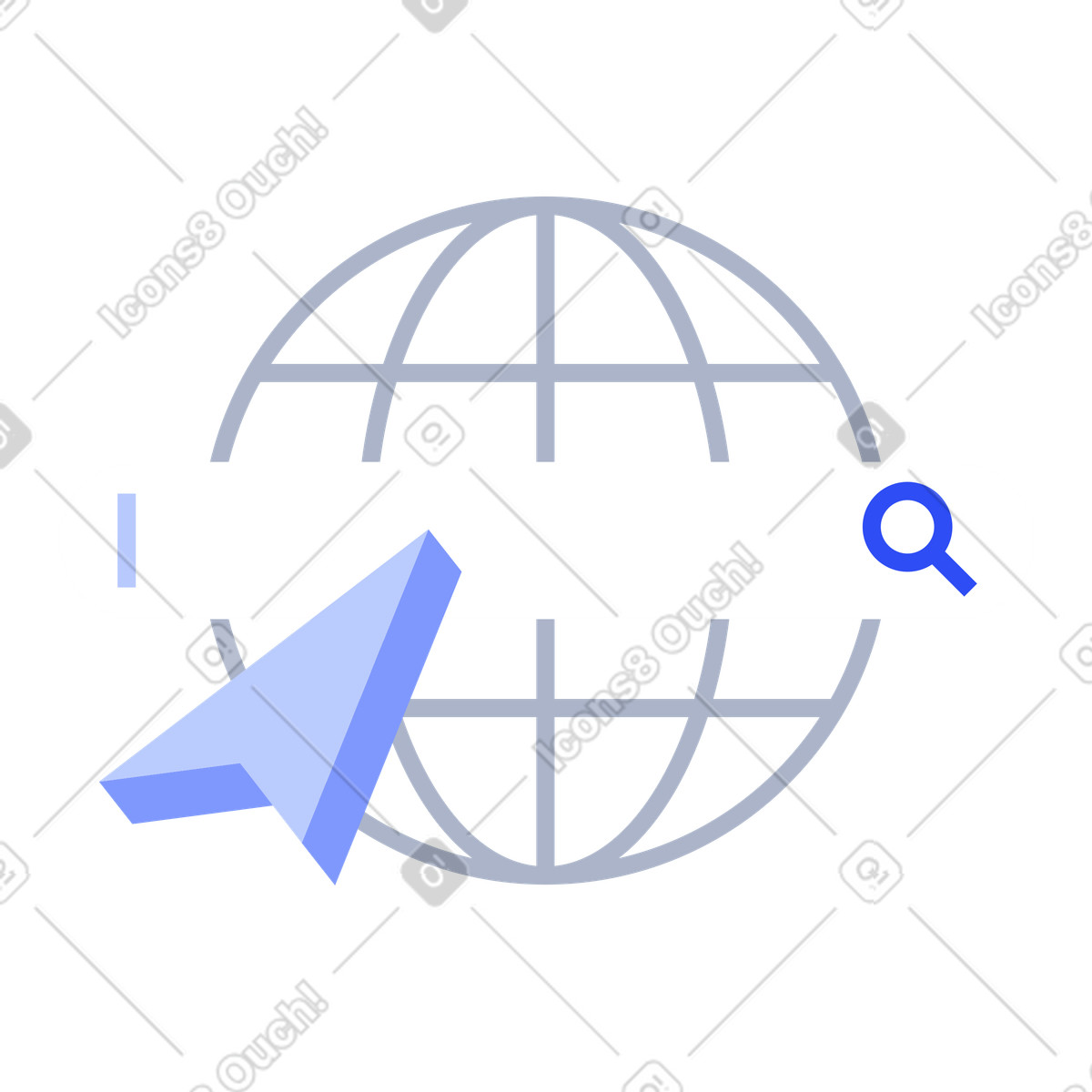 Illustration Internet search bar with wireframe globe and cursor dans le style System à télécharger aux formats PNG, SVG