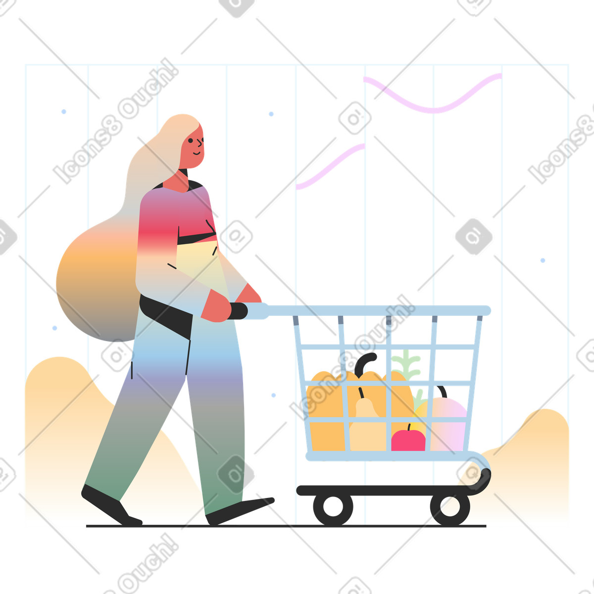 下载 Marginalia 风格的 女人在商店买蔬菜 插画，支持 PNG、SVG 格式