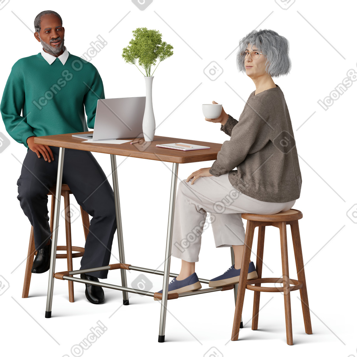 下载 3D Hygge 风格的 Man and woman working at the table 插画，支持 PNG、SVG 格式