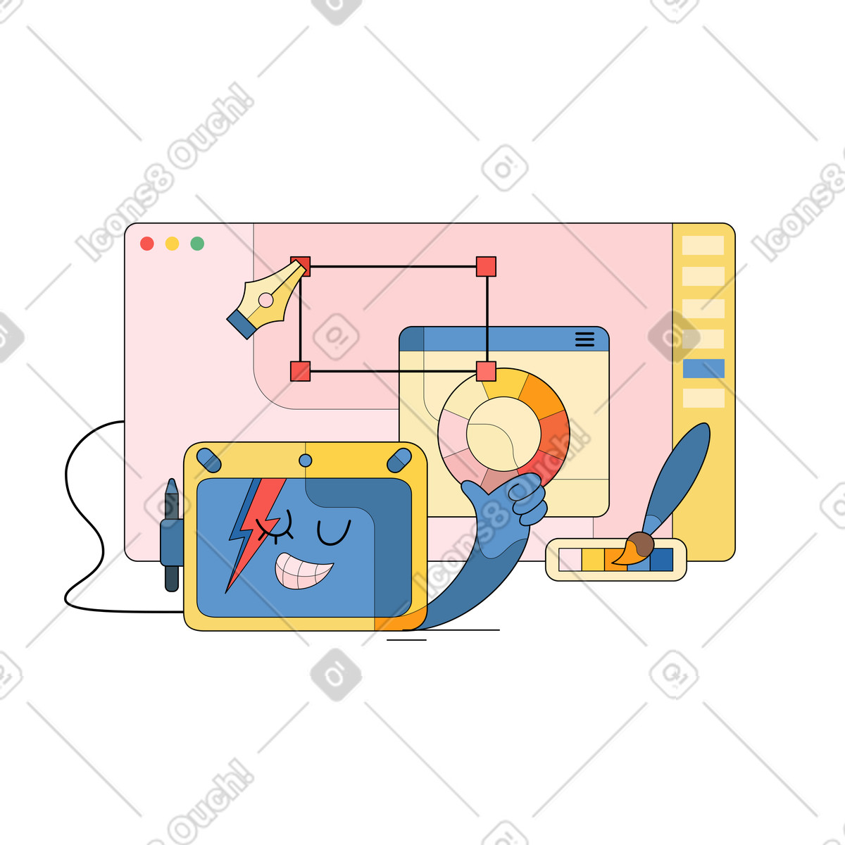 Website-design und lächelndes zeichentablett-Illustration im Surr-Stil als Download in PNG, SVG