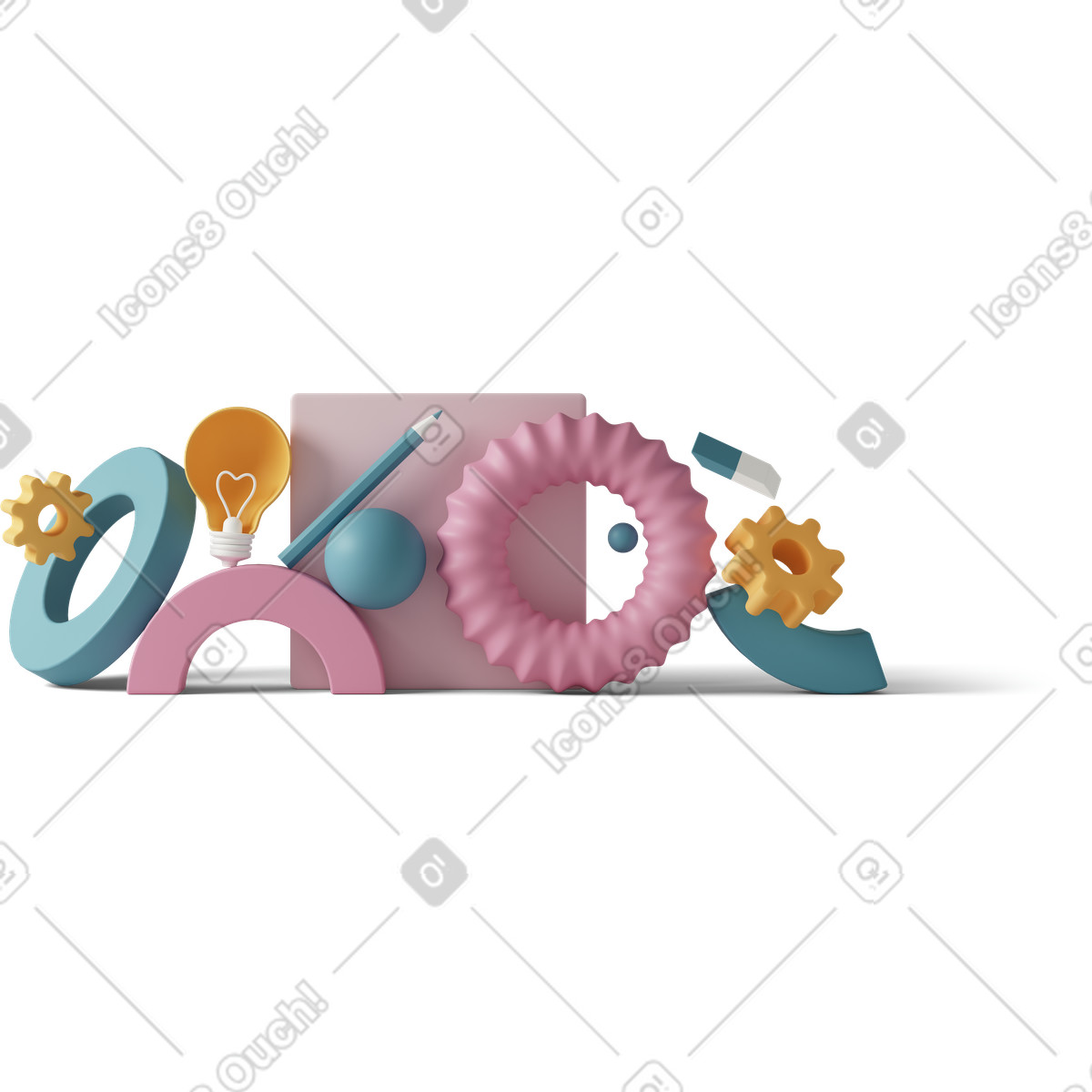 下载 3D Casual life 风格的 Abstraction with stationery and geometric shapes 插画，支持 PNG、SVG 格式