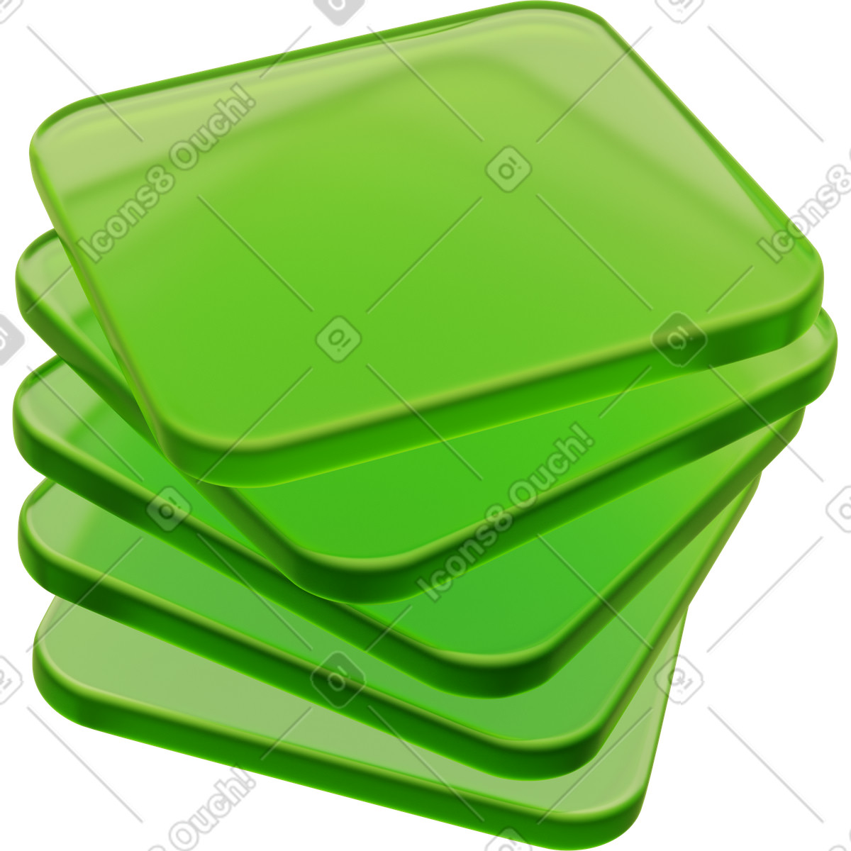 Piastrelle di vetro verde, quadrati sovrapposti traslucidi, strati astratti illustrazione in stile 3D Playful scarica in PNG, SVG
