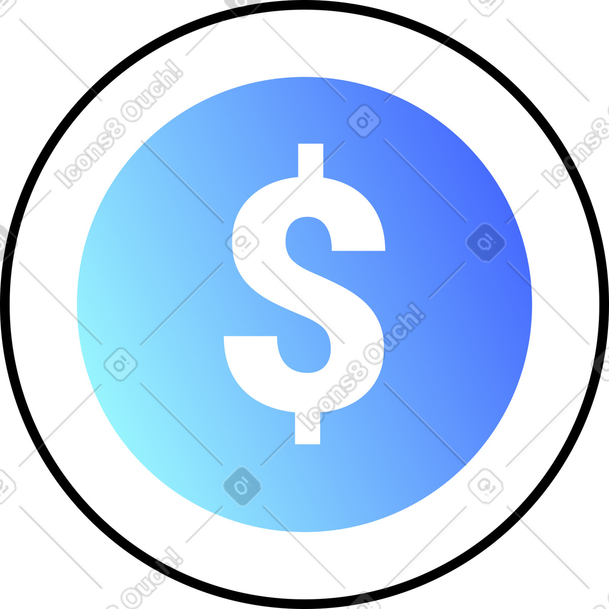 Illustration Icône de pièce monnaie d'un dollar dans le style Azure à télécharger aux formats PNG, SVG