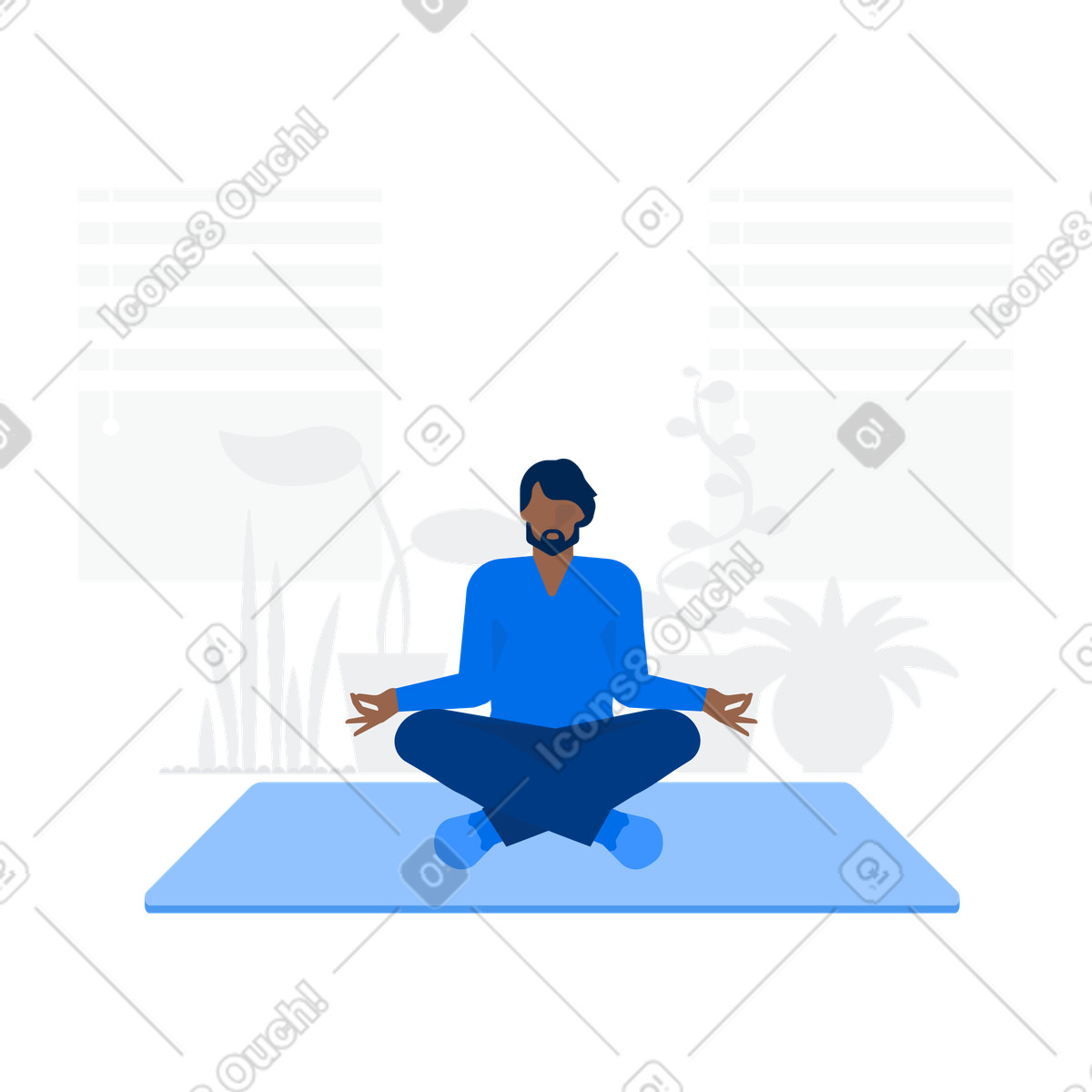 Meditating on yoga mat indoors, Mindfulness and relaxation practice illustrazione in stile Urban scarica in PNG, SVG