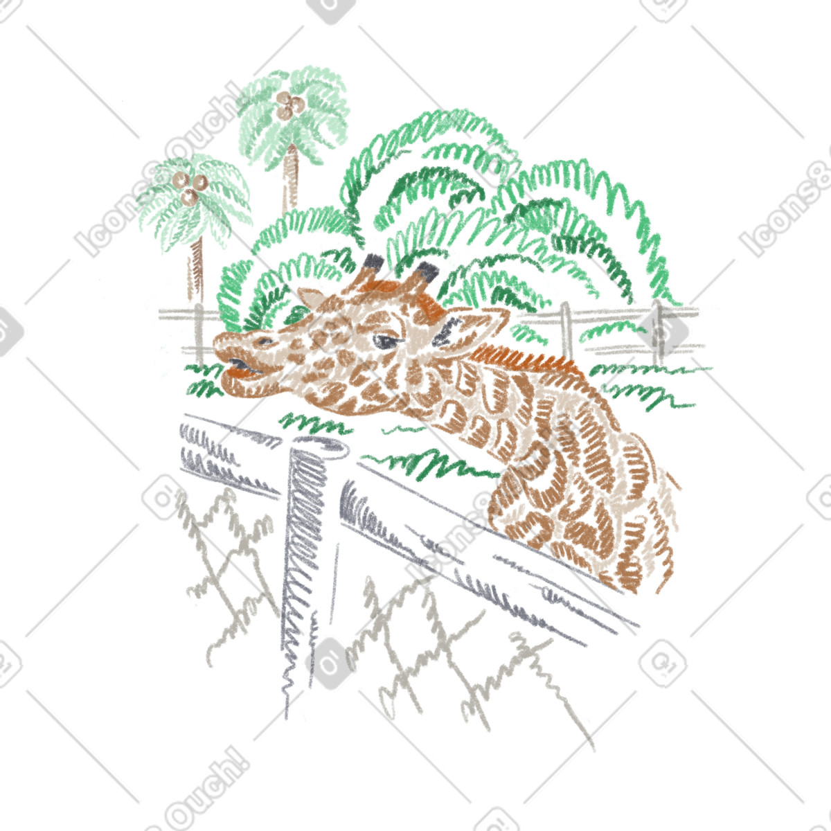 Illustration Au zoo, enclos des girafes dans le style Sketchbook à télécharger aux formats PNG, SVG