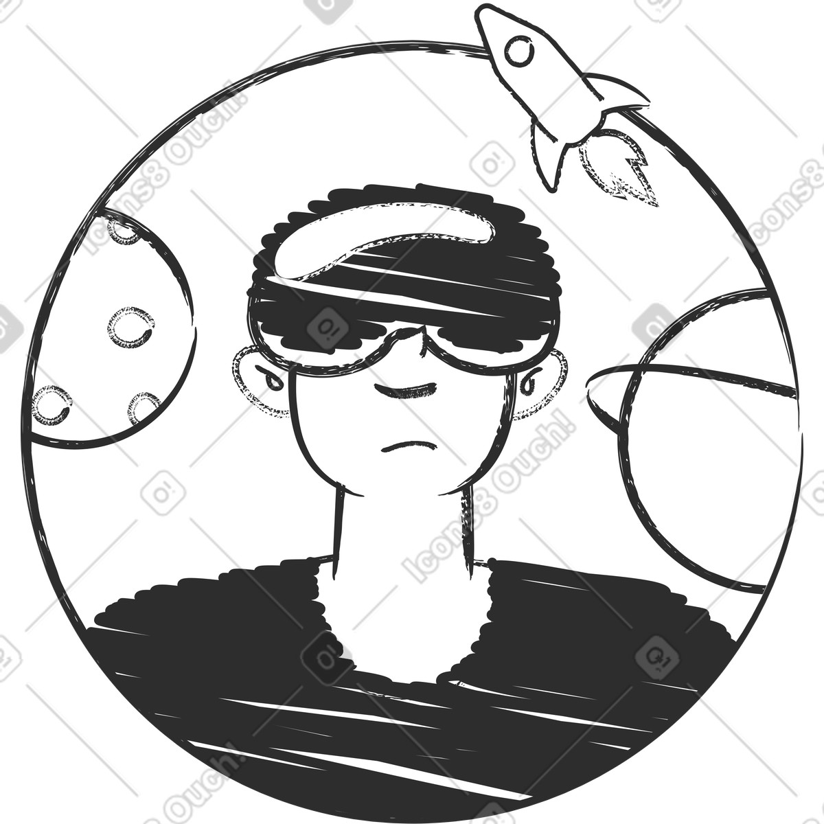 Avatar di ragazzo con occhiali vr illustrazione in stile Graphite scarica in PNG, SVG