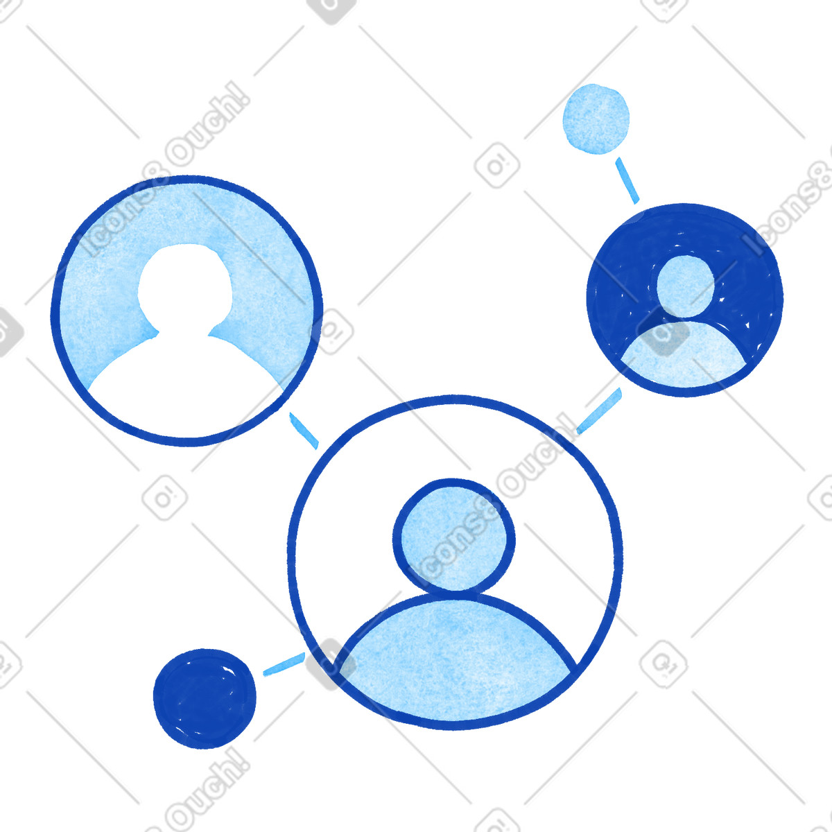 Network connected user avatars linked by lines indicating team collaboration illustrazione in stile Tint scarica in PNG, SVG
