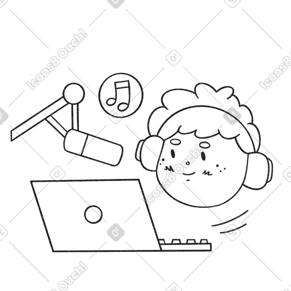 Bonbon Line スタイルの Broadcasting on the radio, Remote podcasting or audio creation のイラストをPNG、SVG形式でダウンロード