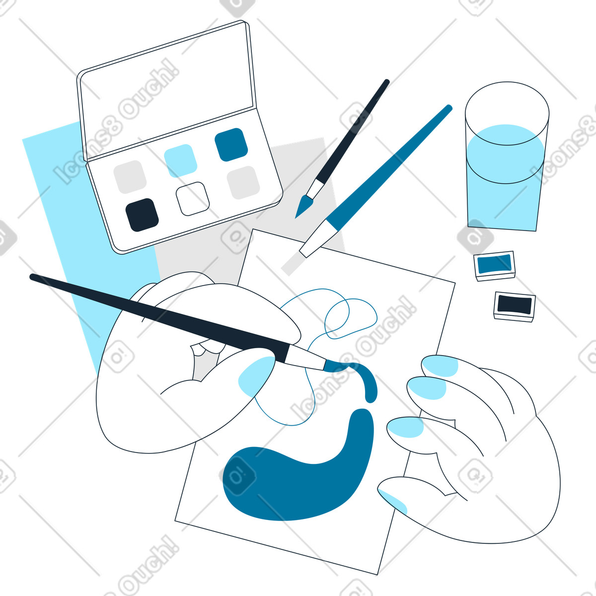 Artist draws with watercolor illustration painting clipart graphics PNG, SVG, GIF