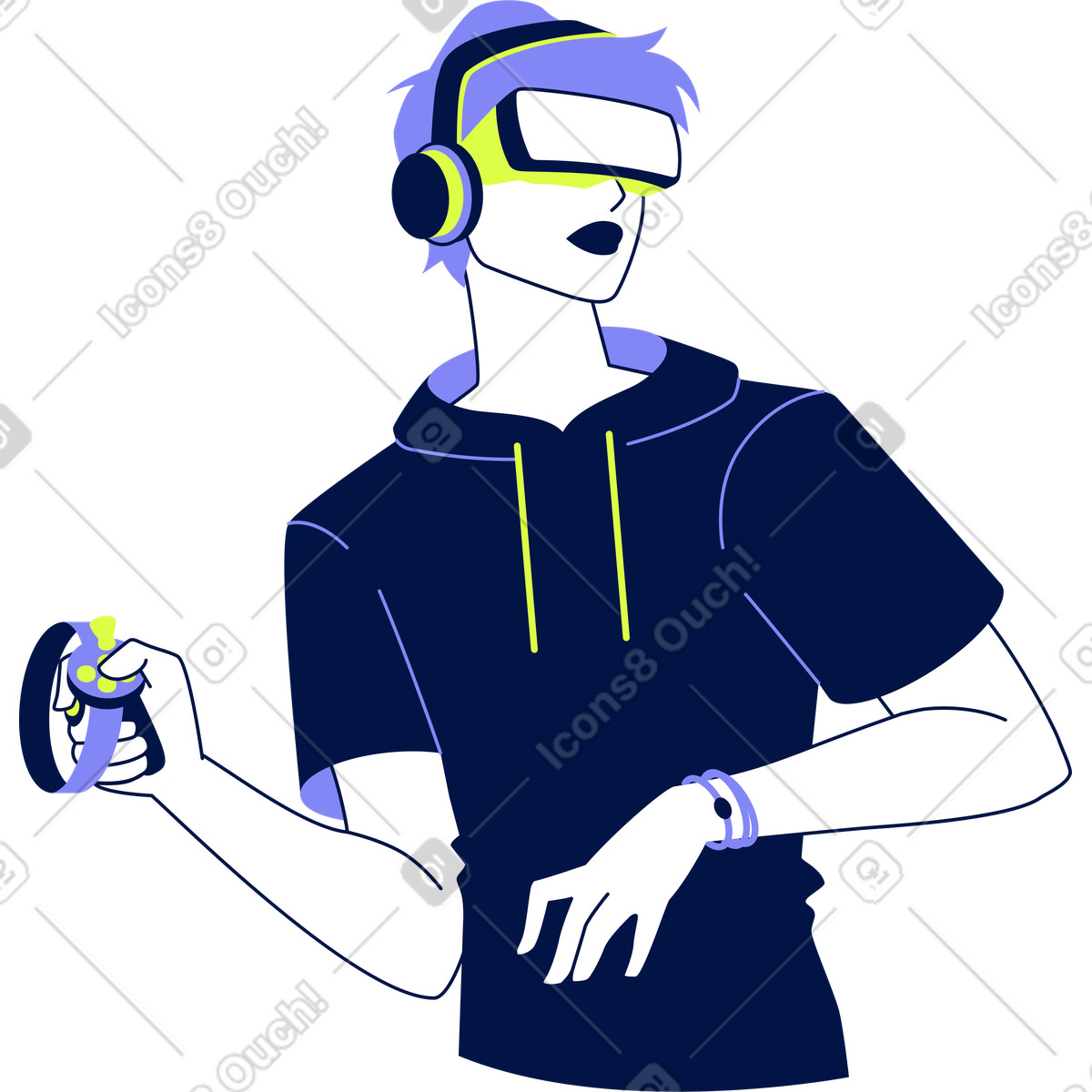 Giovane con gli occhiali vr illustrazione in stile Glow scarica in PNG, SVG
