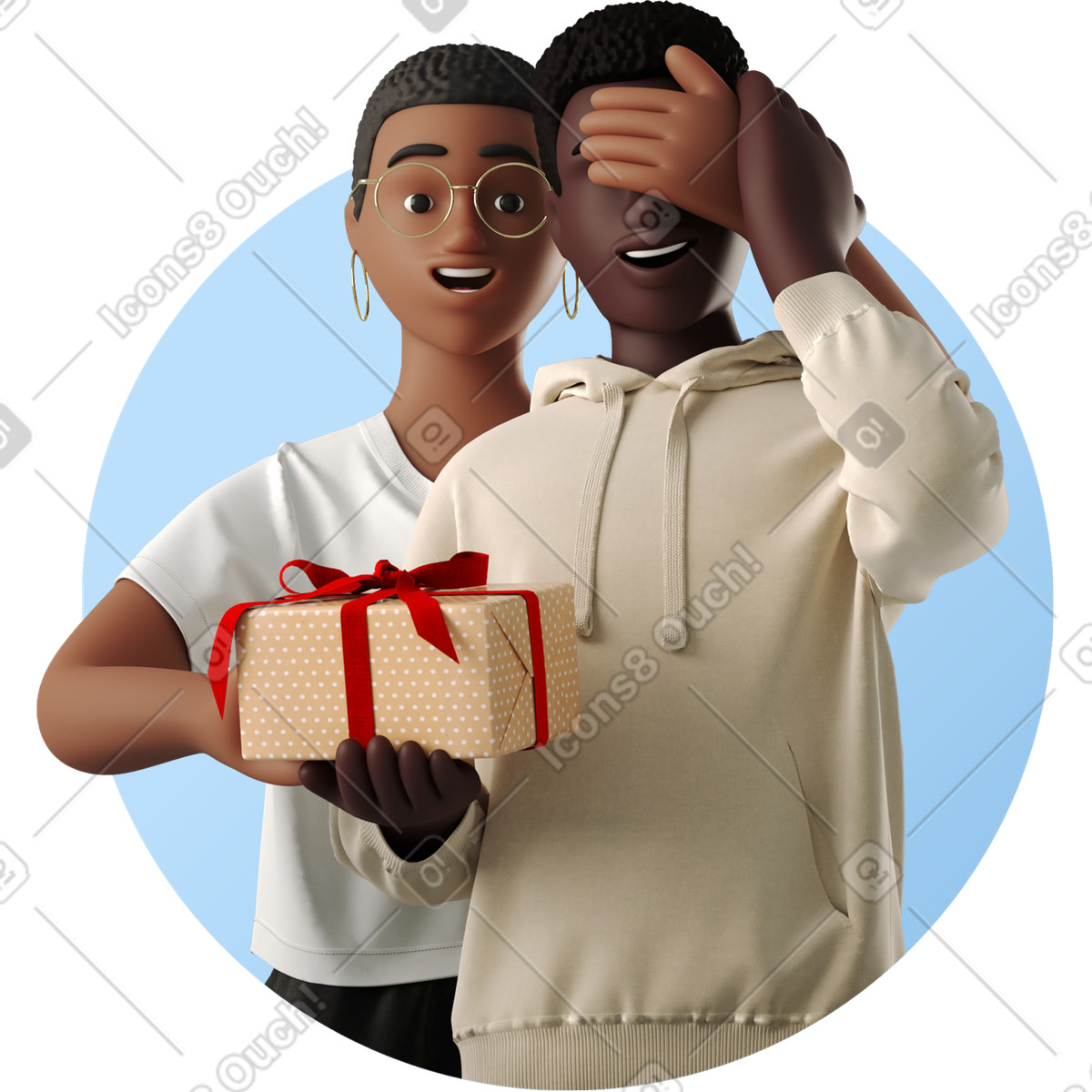 Woman giving gift to man-Illustration im 3D Business-Stil als Download in PNG, SVG