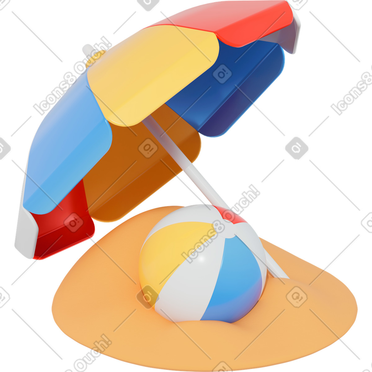 Ombrellone con palla sulla sabbia illustrazione in stile 3D Holidays scarica in PNG, SVG
