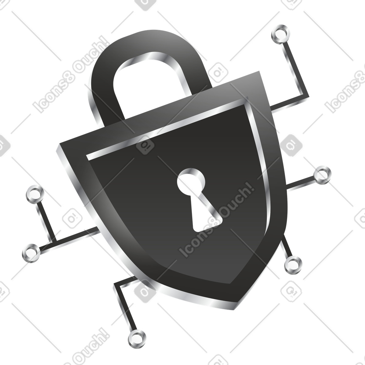Padlock shield with digital nodes, Cybersecurity and data protection illustration in Token style download in PNG, SVG