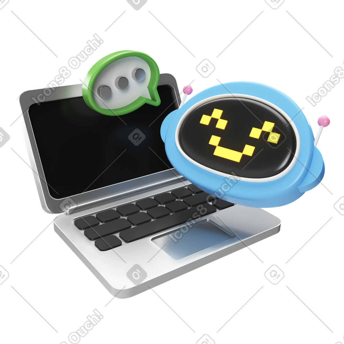 Chatbot using laptop illustration in PNG, SVG