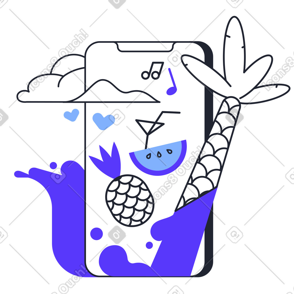 Exotic vacation wallpaper on smartphone illustration in Pablita style download in PNG, SVG