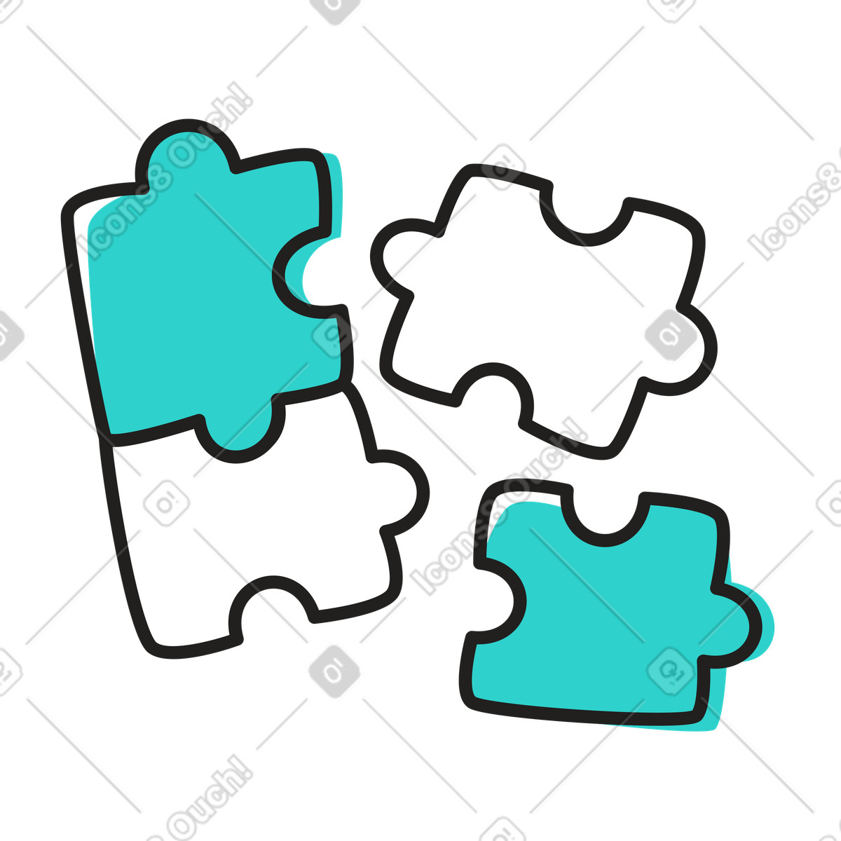 Blue and white puzzle pieces, Strategic thinking problem solving illustration in Little style download in PNG, SVG