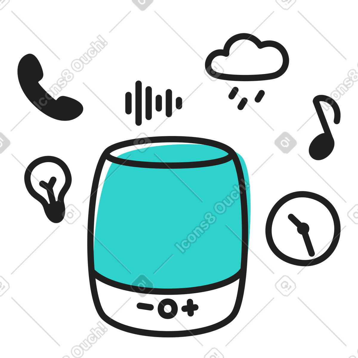 Smart speaker and its tools illustration in Little style download in PNG, SVG
