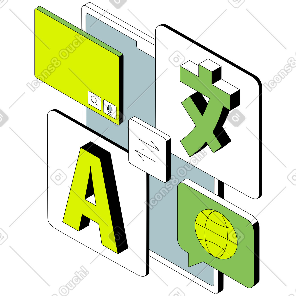 Ilustração de Sinal do tradutor no tablet com texto da web em estilo Isometric para baixar em PNG, SVG