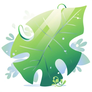 A vibrant green plant leaf is displayed prominently, showcasing intricate details such as veins and textures. The surface of the leaf has shiny spots where lipids are present, reflecting light. In the background, a soft focus of various leaves can be seen, some showing a deeper green hue while others have a lighter shade. Tiny droplets of water glisten on the leaf surface, emphasizing the presence of lipids. Sunlight filters through the leaves, creating soft shadows on the ground below. A few delicate tendrils of other plants are visible, intertwining with the main leaf, adding to the natural composition.