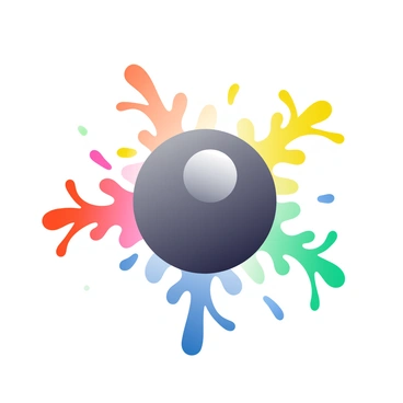 A monochrome cell is depicted in the center of the image, featuring shades of gray and black. Surrounding the cell are vibrant paint splashes in bright colors like red, yellow, blue, and green, creating a dynamic contrast. The splashes are bursting outward, giving the impression of energy and movement. Each splash is distinct, with various shapes and sizes, showcasing the vividness and intensity of the colors. The overall composition highlights the cellular structure while emphasizing the lively, colorful energy of the ATP molecules interacting with it.