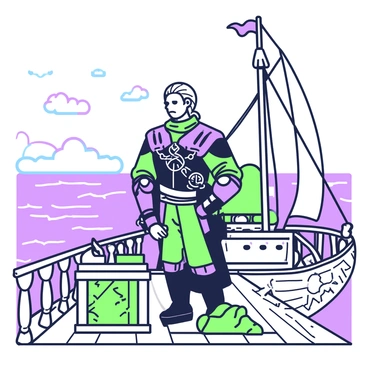 A witcher aboard a ship, sailing across a vast ocean under clear skies