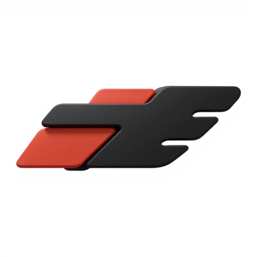A dynamic 3D emblem designed for a sports car. The emblem is sleek and stylish, with prominent speed lines that suggest motion and agility. The primary color is a glossy black, complemented by bold red accents that enhance its aggressive appearance. The design features sharp angles and a three-dimensional effect, making it look as though it is in motion. The speed lines are integrated into the shape of the emblem, creating a sense of energy and performance.