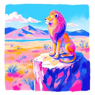 A lion sitting regally atop a rock, surveying its kingdom