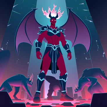 Satan depicted as the ruler of the underworld, with a crown of flames atop his head