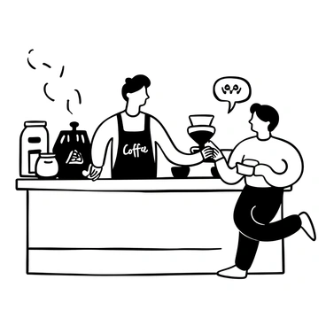 A barista handing a coffee cup with a customer's name hilariously misspelled