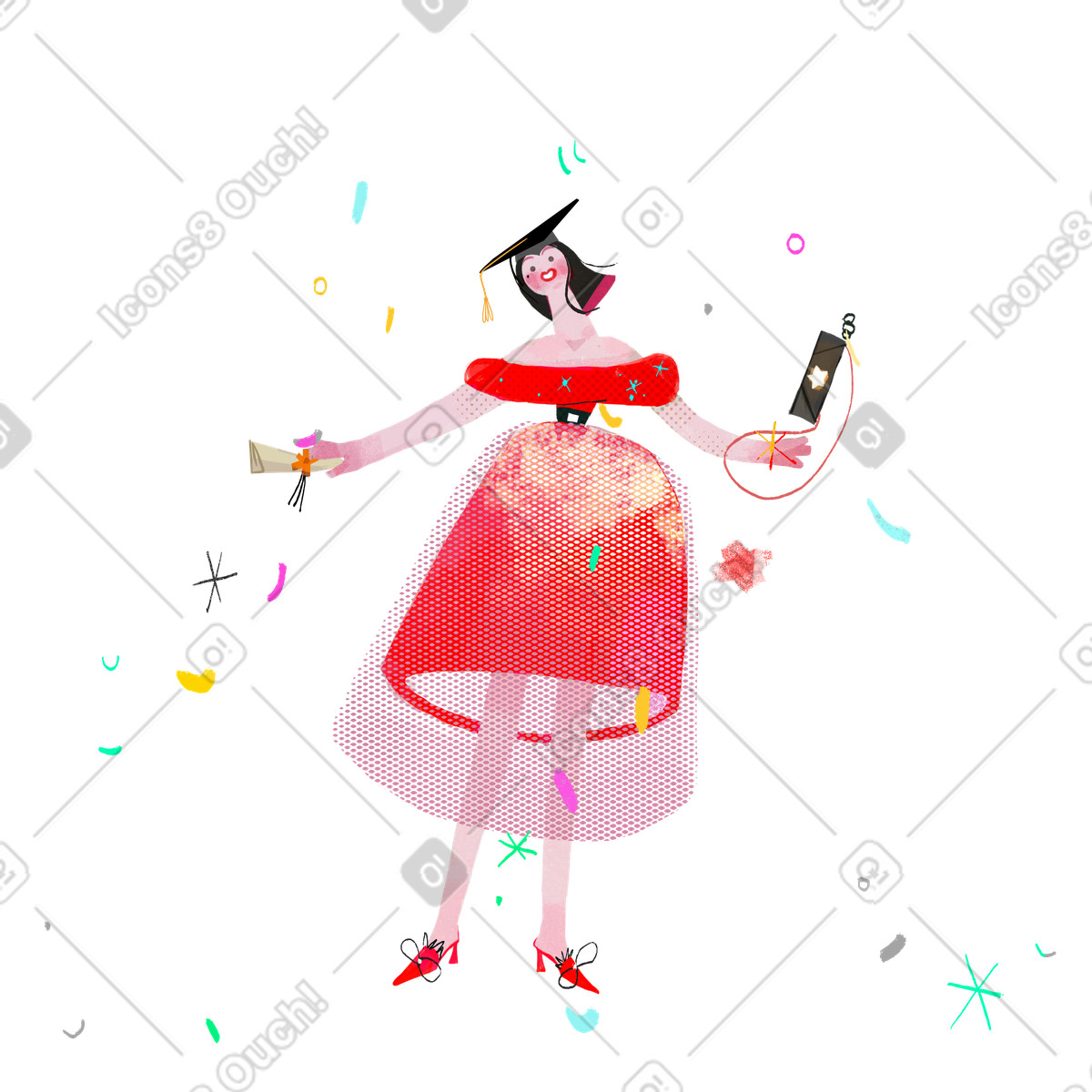 College graduation illustration featuring clipart educational graphics and vector images