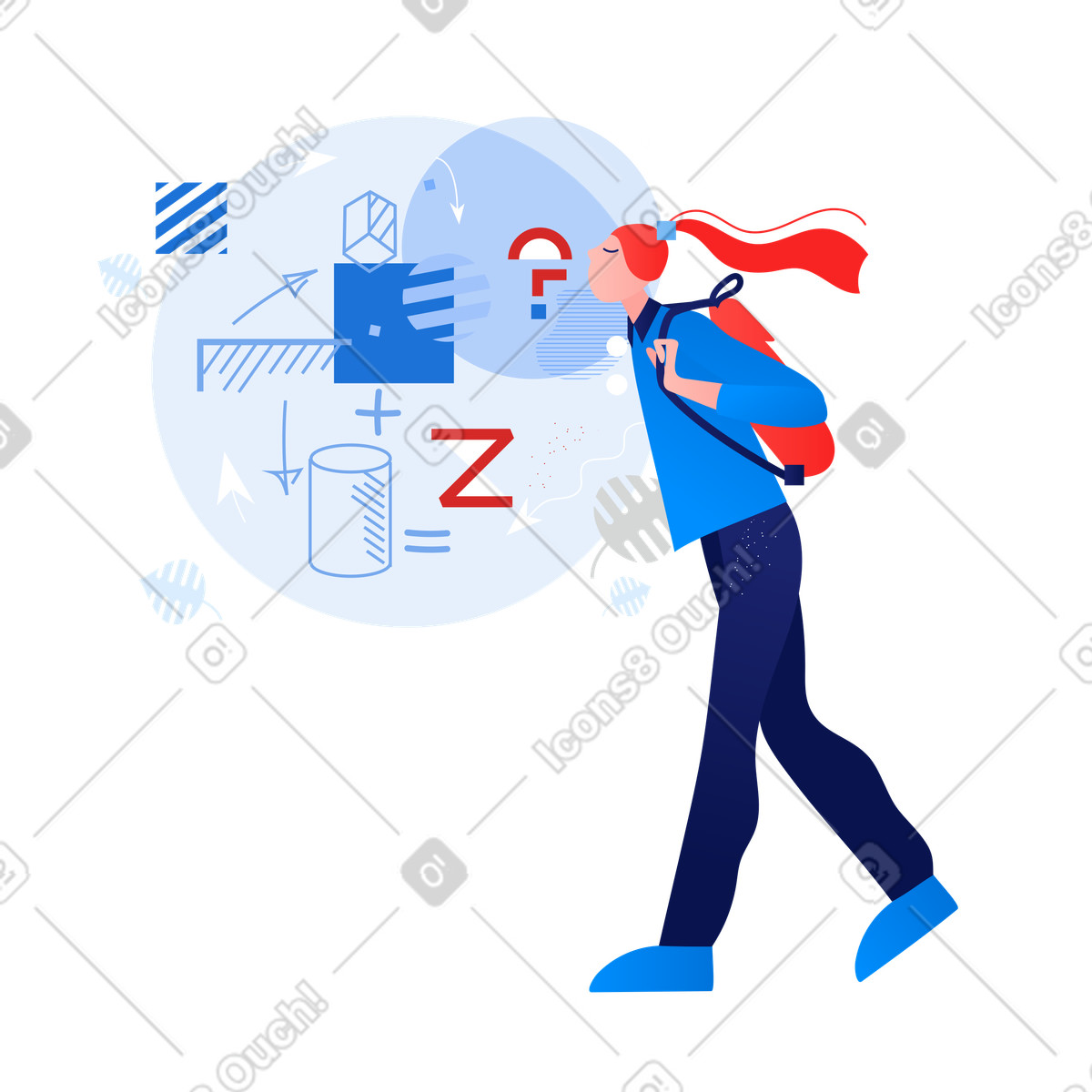 Studente che pensa alla matematica illustrazione in stile Clip scarica in PNG, SVG