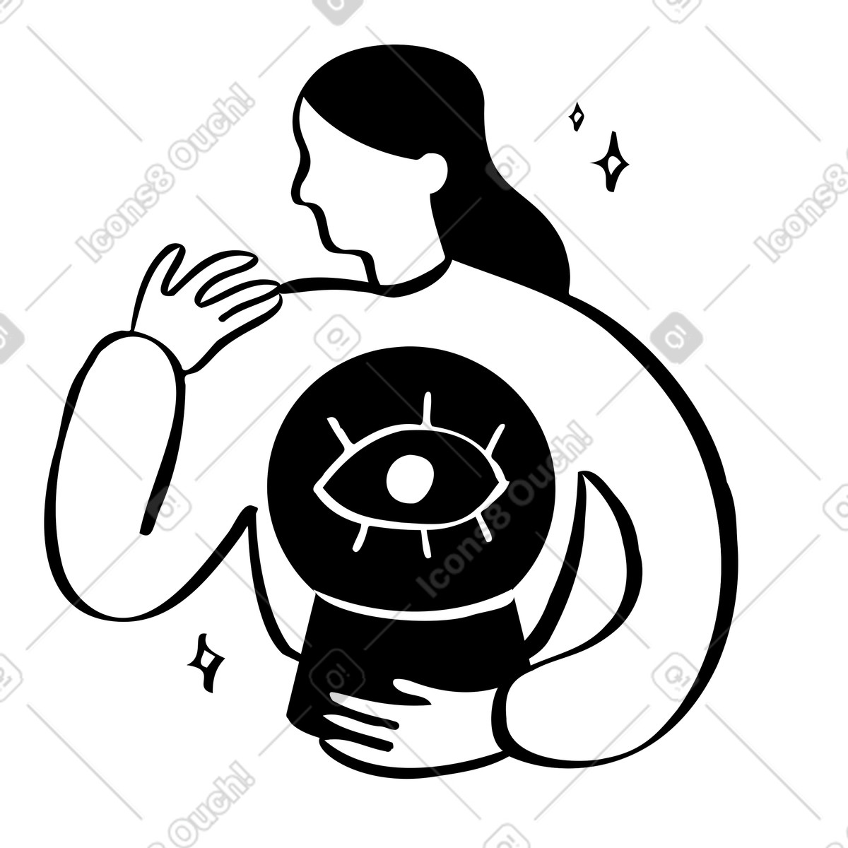 Donna che prevede le tendenze future con la sfera di cristallo illustrazione in stile Journal scarica in PNG, SVG