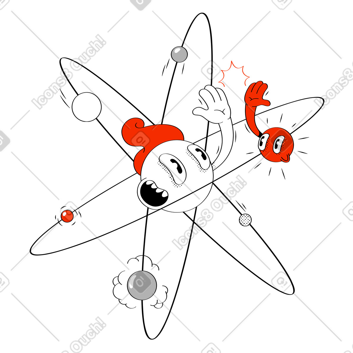 Atomic nucleus high five electron illustration in PNG, SVG
