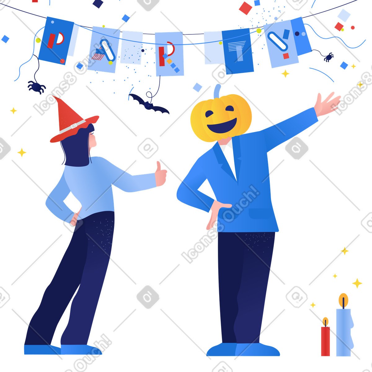 People partying in halloween costumes illustration Clip style download PNG, SVG