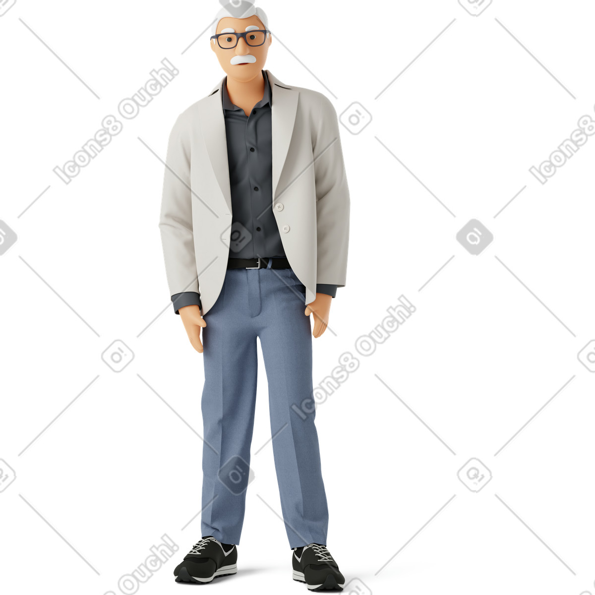 Illustration Élégant vieil homme à lunettes debout dans le style 3D Business télécharger aux formats PNG, SVG