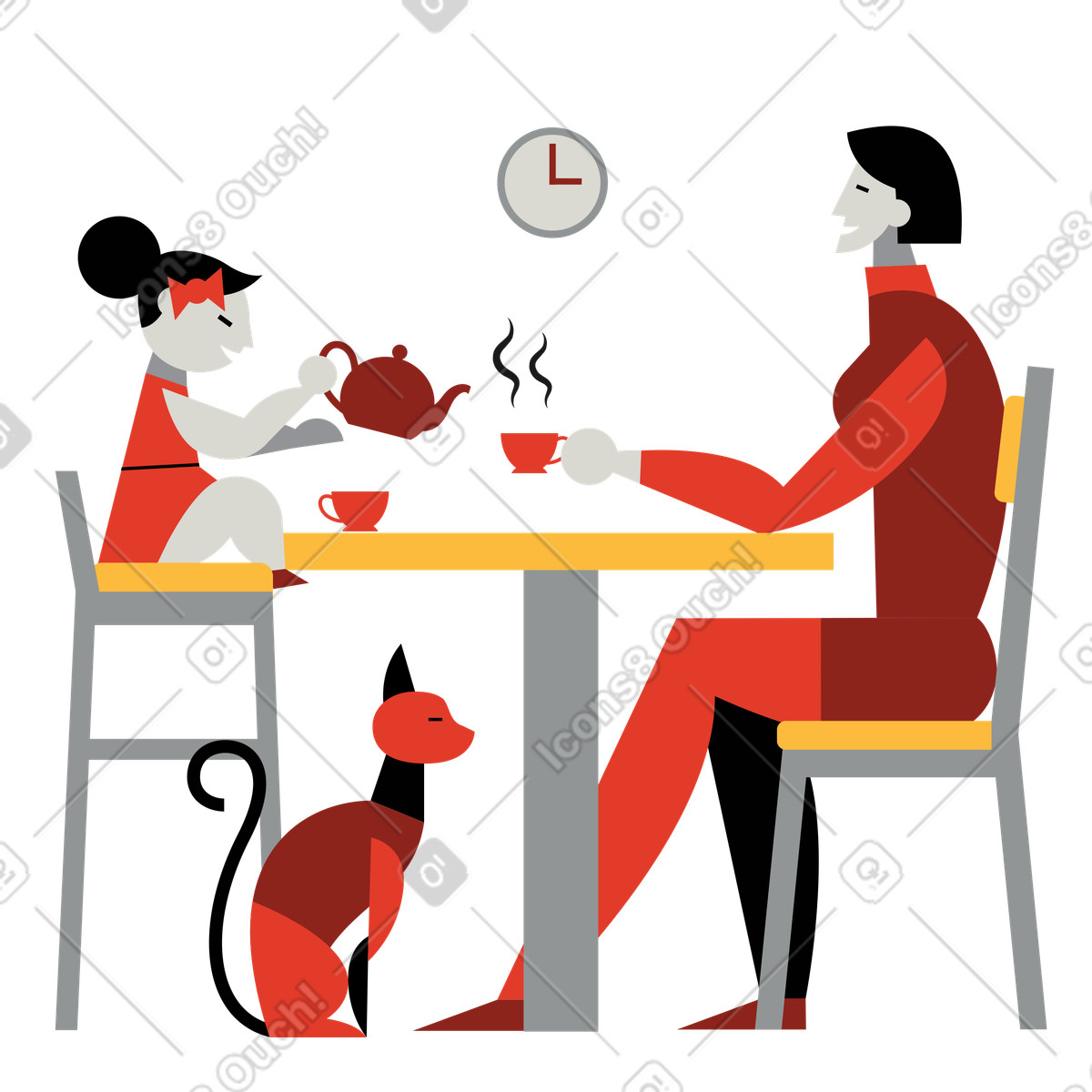 下载 Burgundy 风格的 小女孩给妈妈倒茶 插画，支持 PNG、SVG 格式