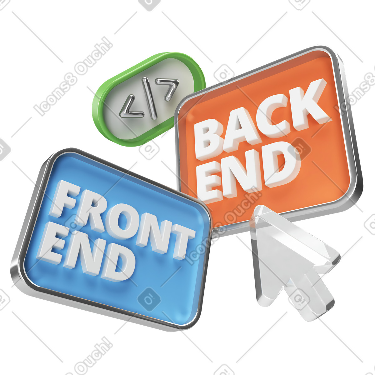 Illustration Développement front-end et back-end dans le style 3D Corporate à télécharger aux formats PNG, SVG