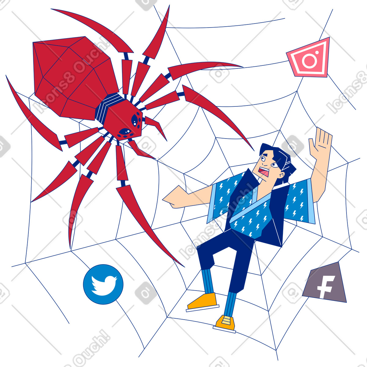 Illustration User stuck in a social media network, addiction or Internet overuse dans le style Neo-Sakura à télécharger aux formats PNG, SVG